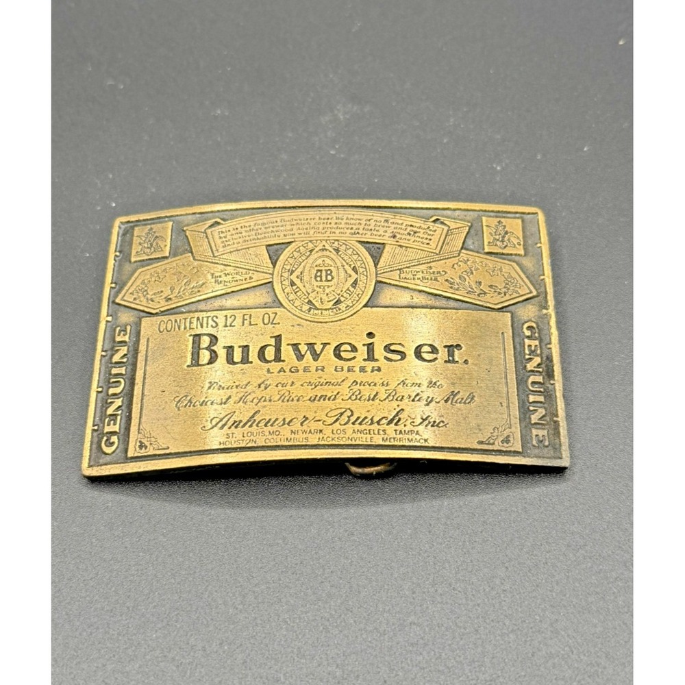 Vintage Budweiser Lager Beer Belt Buckle Brass Tone Anheuser-Busch USA